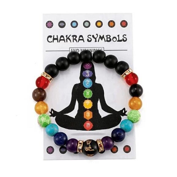 Colorful Stone Rock Chakra Healing Beads Unisex Bracelet - Picture 2 of 6